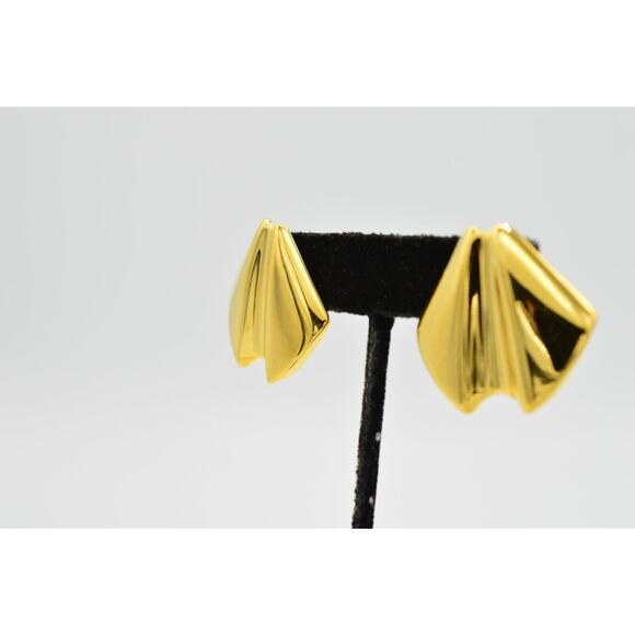 TAT Vintage Earrings Metal Yellow Gold Shiny Chunky 1980s Signed 9C - Picture 3 of 9